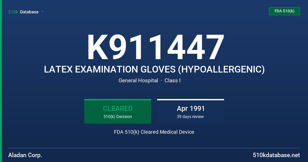 K911447 LATEX EXAMINATION GLOVES (HYPOALLERGENIC) FDA 510(k) Cleared Medical Device