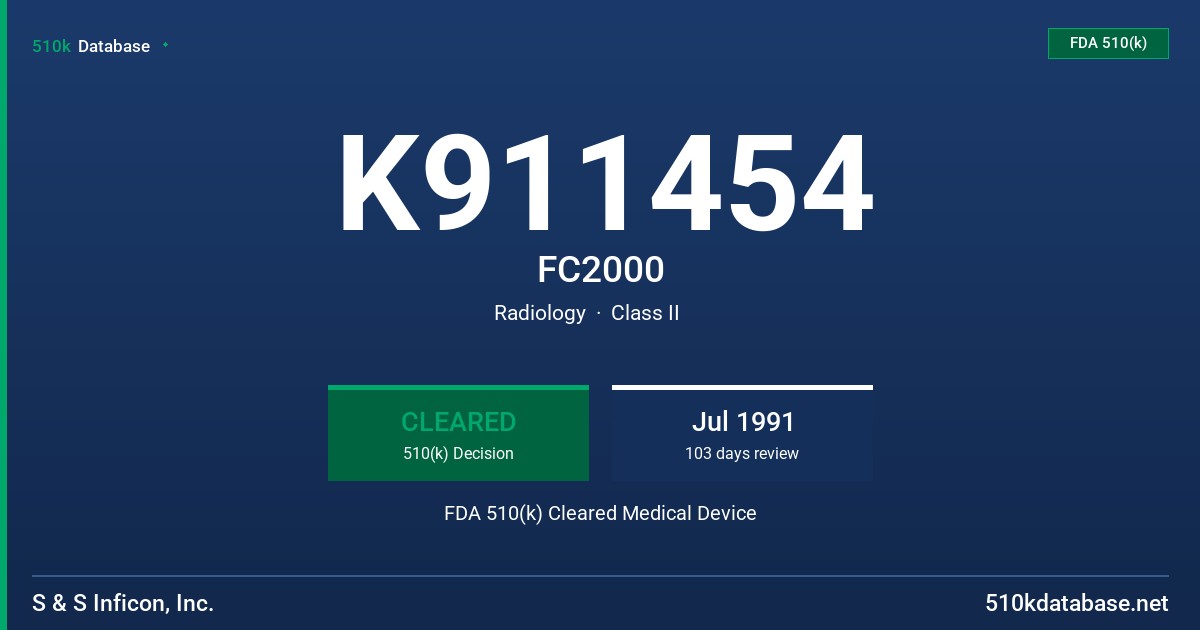 K911454 FC2000 FDA 510(k) Cleared Medical Device