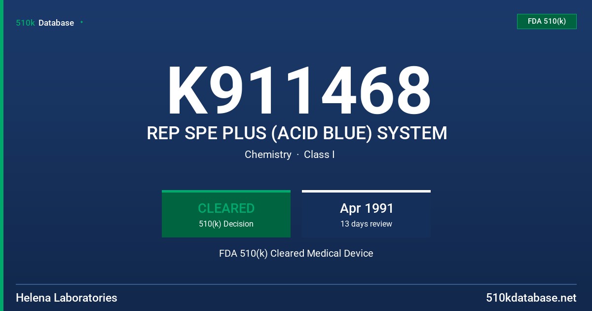 K911468 REP SPE PLUS (ACID BLUE) SYSTEM FDA 510(k) Cleared Medical Device