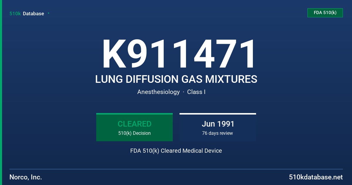 K911471 LUNG DIFFUSION GAS MIXTURES FDA 510(k) Cleared Medical Device
