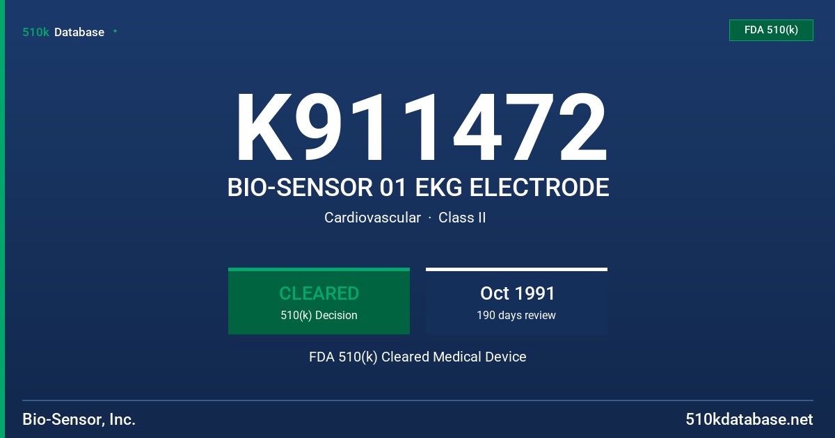 K911472 BIO-SENSOR 01 EKG ELECTRODE FDA 510(k) Cleared Medical Device