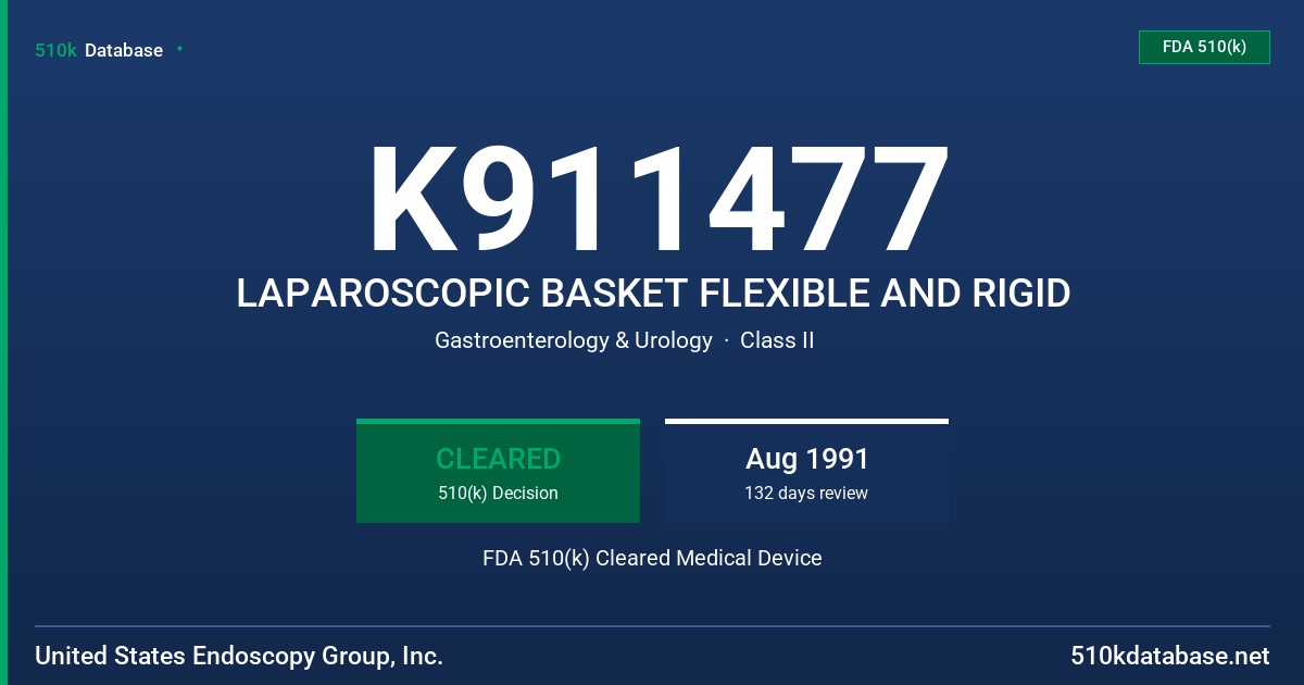 K911477 LAPAROSCOPIC BASKET FLEXIBLE AND RIGID FDA 510(k) Cleared Medical Device