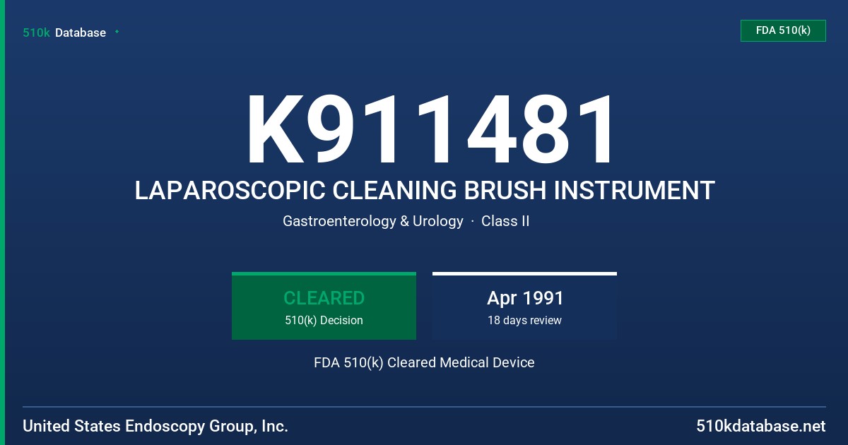 K911481 LAPAROSCOPIC CLEANING BRUSH INSTRUMENT FDA 510(k) Cleared Medical Device