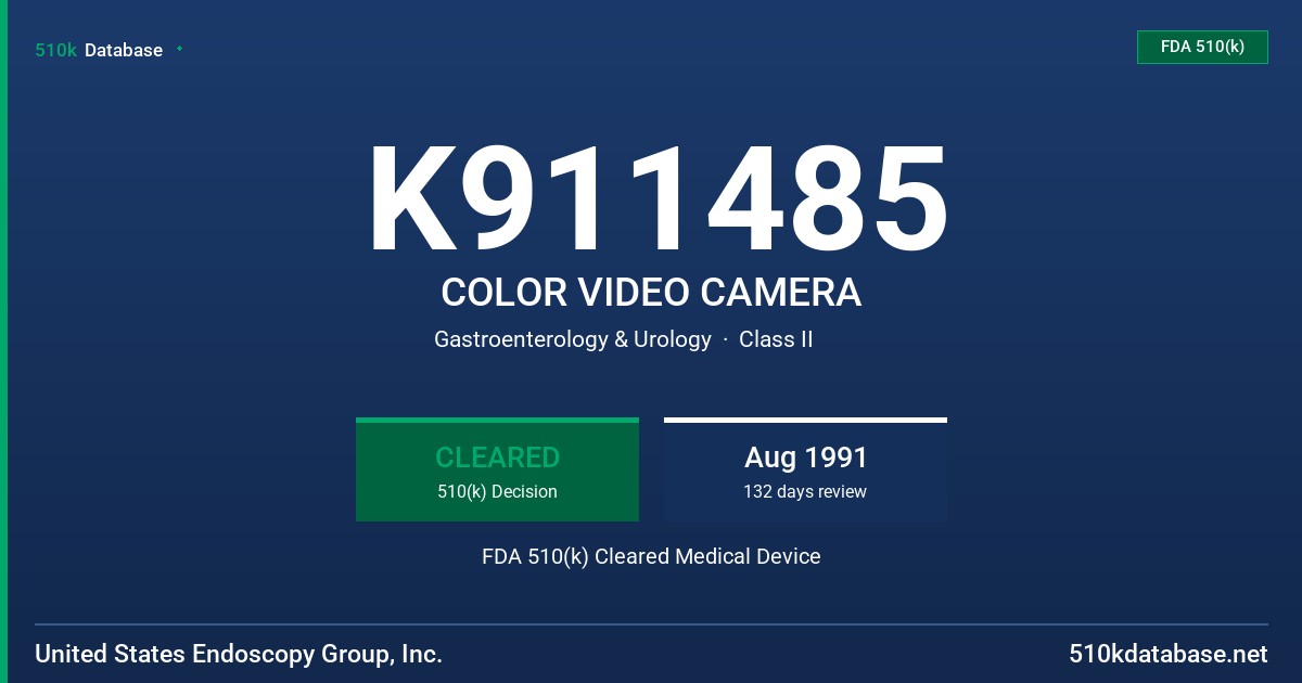 K911485 COLOR VIDEO CAMERA FDA 510(k) Cleared Medical Device