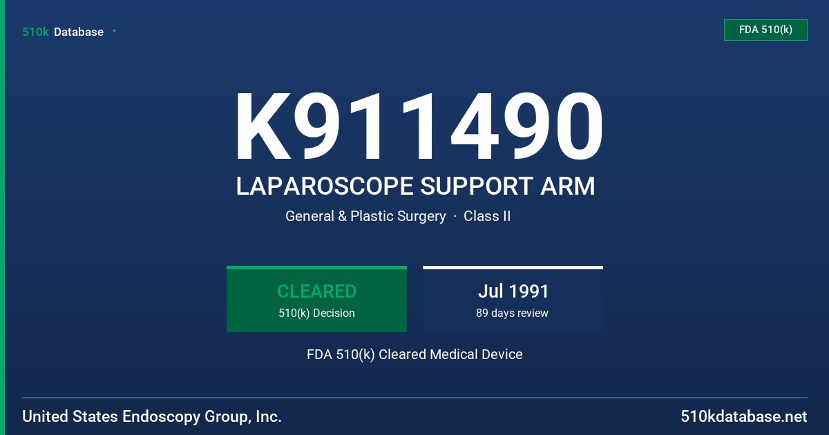 K911490 LAPAROSCOPE SUPPORT ARM FDA 510(k) Cleared Medical Device