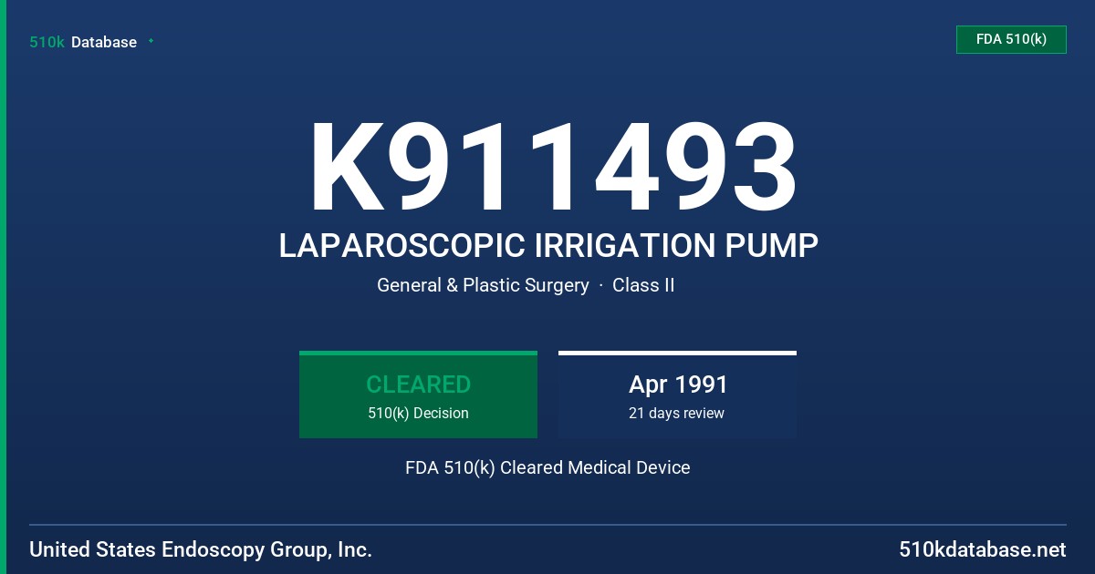 K911493 LAPAROSCOPIC IRRIGATION PUMP FDA 510(k) Cleared Medical Device