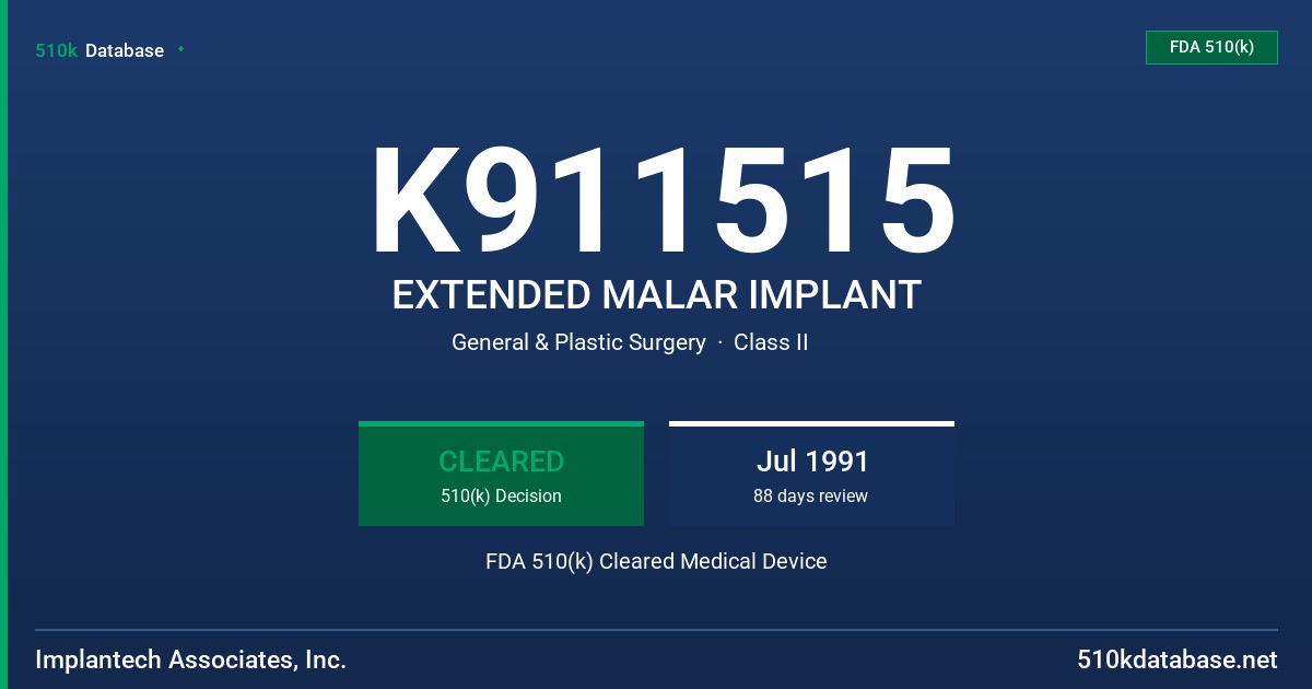 K911515 EXTENDED MALAR IMPLANT FDA 510(k) Cleared Medical Device