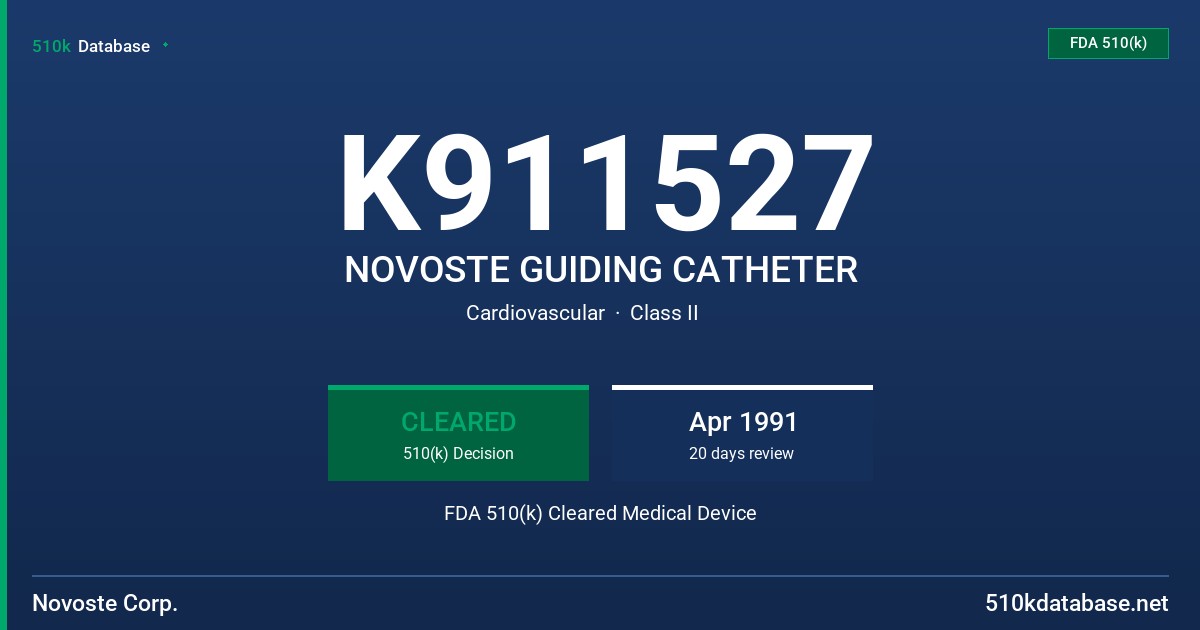 K911527 NOVOSTE GUIDING CATHETER FDA 510(k) Cleared Medical Device