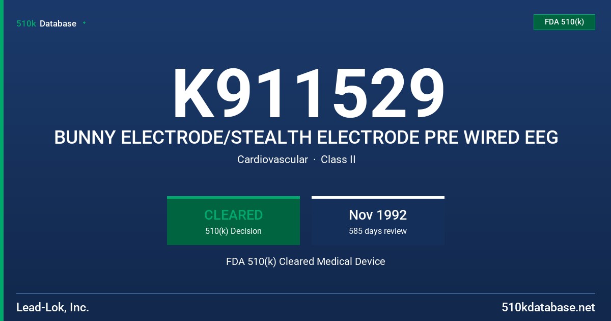 K911529 BUNNY ELECTRODE/STEALTH ELECTRODE PRE WIRED EEG FDA 510(k) Cleared Medical Device