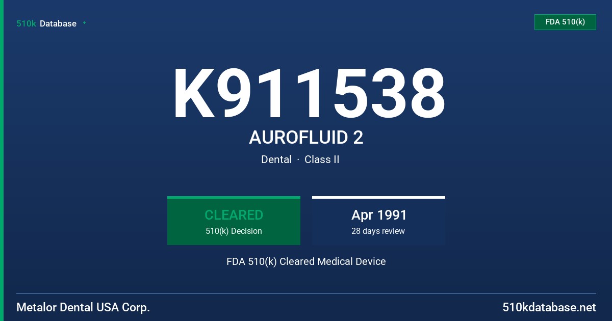 K911538 AUROFLUID 2 FDA 510(k) Cleared Medical Device