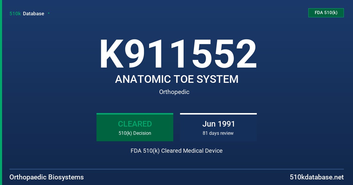 K911552 ANATOMIC TOE SYSTEM FDA 510(k) Cleared Medical Device
