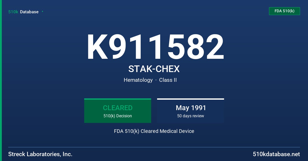 K911582 STAK-CHEX FDA 510(k) Cleared Medical Device