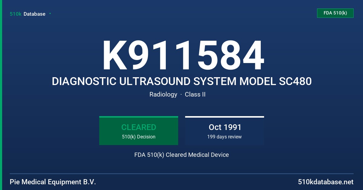 K911584 DIAGNOSTIC ULTRASOUND SYSTEM MODEL SC480 FDA 510(k) Cleared Medical Device