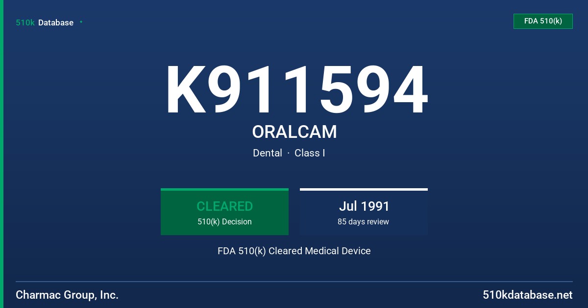K911594 ORALCAM FDA 510(k) Cleared Medical Device