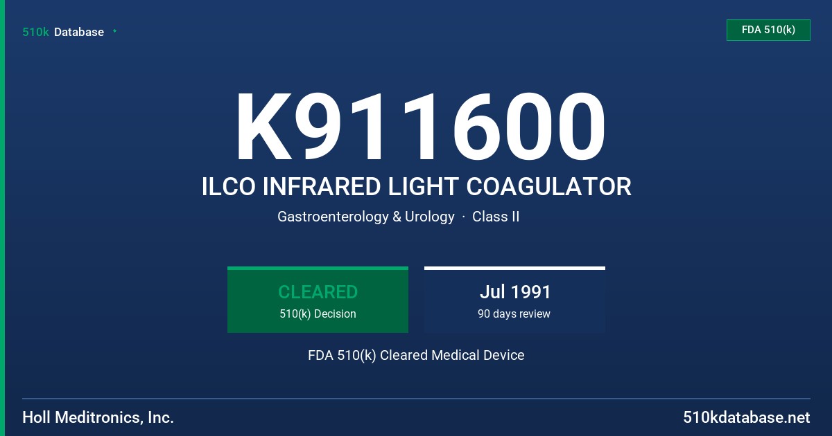 K911600 ILCO INFRARED LIGHT COAGULATOR FDA 510(k) Cleared Medical Device