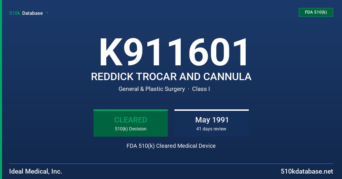 K911601 REDDICK TROCAR AND CANNULA FDA 510(k) Cleared Medical Device