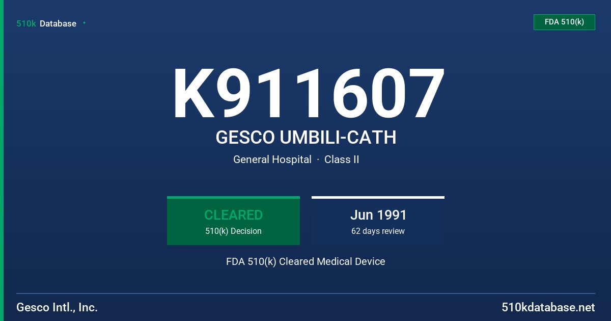K911607 GESCO UMBILI-CATH FDA 510(k) Cleared Medical Device