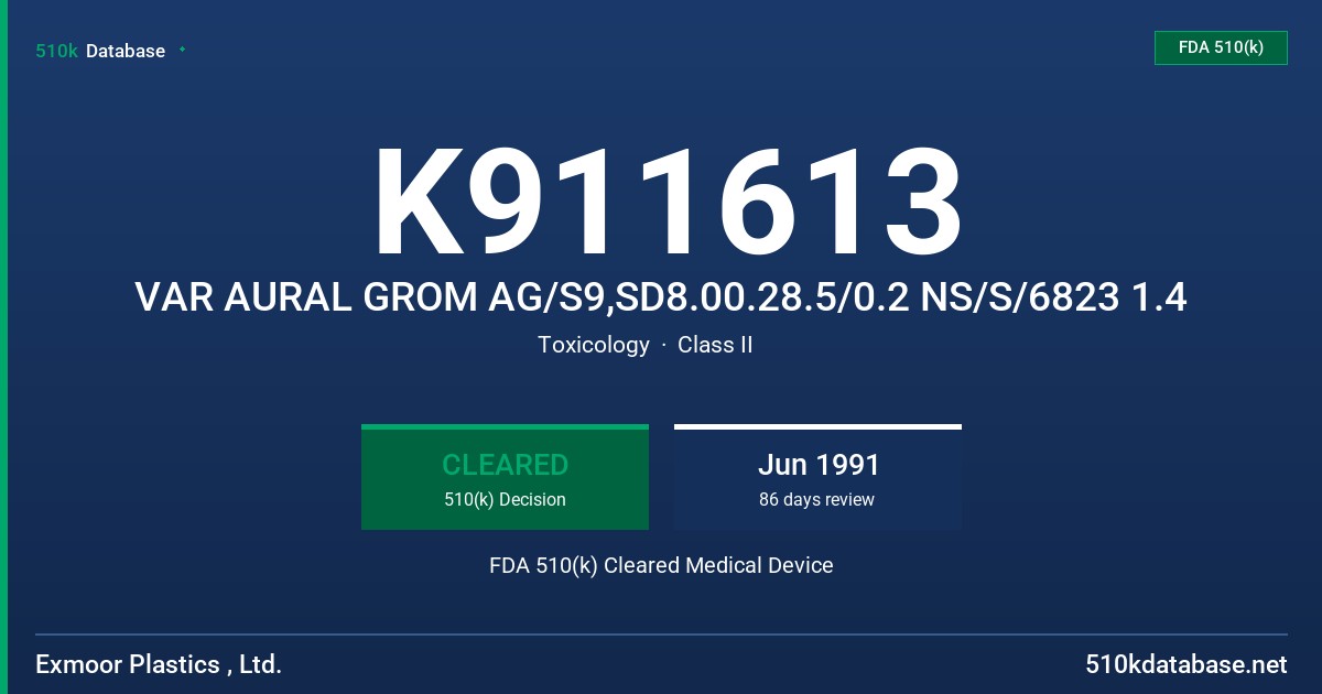 K911613 VAR AURAL GROM AG/S9,SD8.00.28.5/0.2 NS/S/6823 1.4 FDA 510(k) Cleared Medical Device