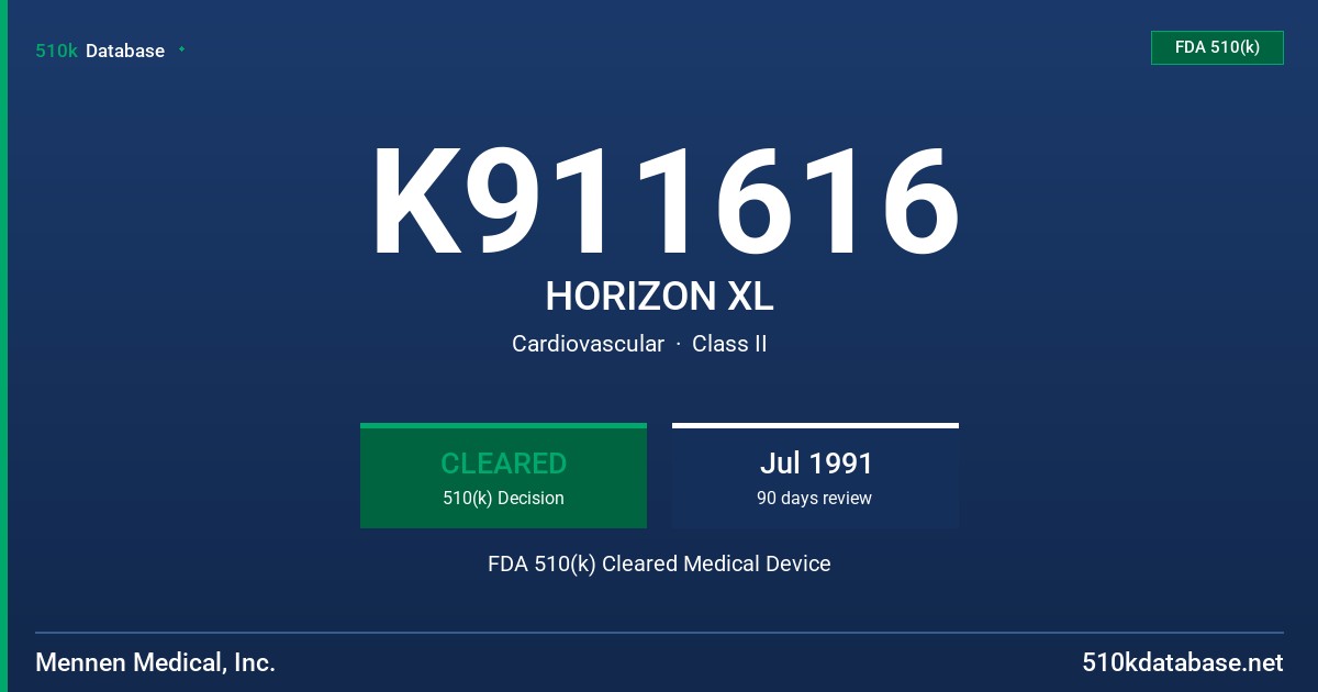 K911616 HORIZON XL FDA 510(k) Cleared Medical Device