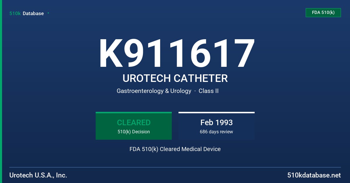 K911617 UROTECH CATHETER FDA 510(k) Cleared Medical Device
