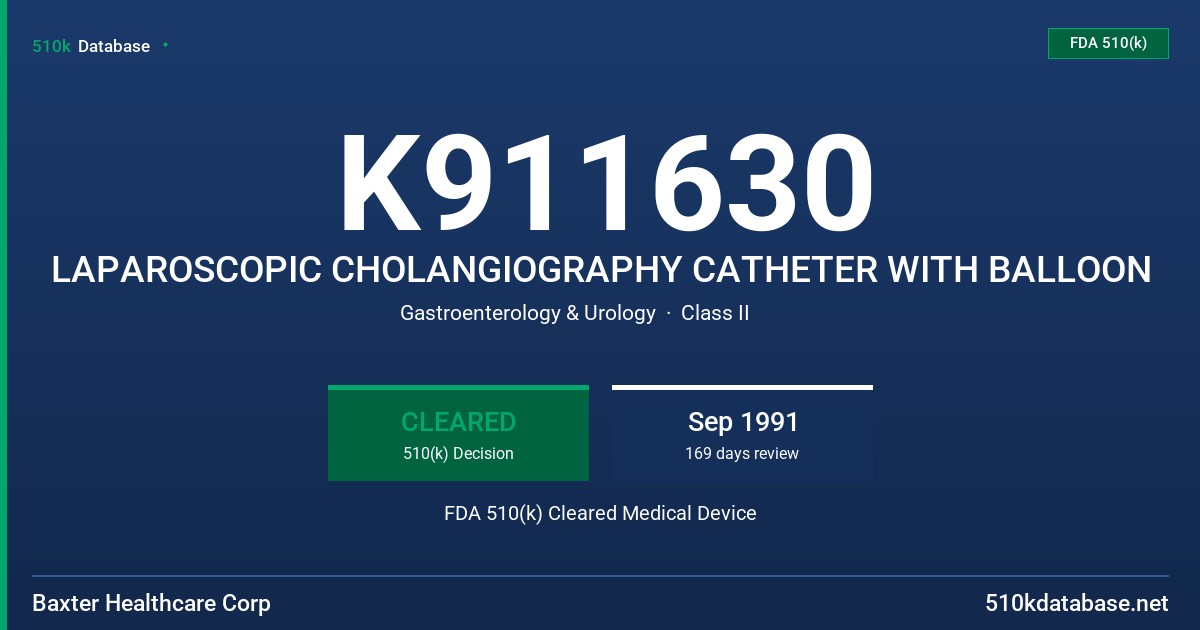 K911630 LAPAROSCOPIC CHOLANGIOGRAPHY CATHETER WITH BALLOON FDA 510(k) Cleared Medical Device