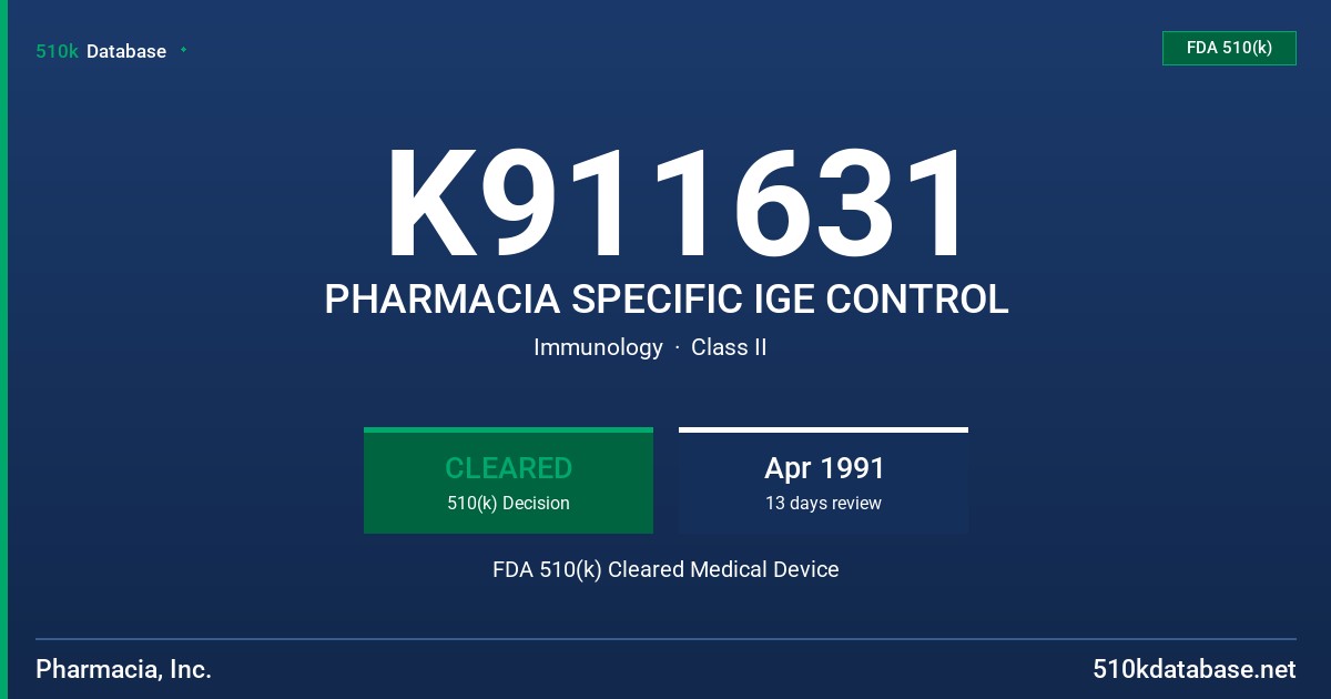 K911631 PHARMACIA SPECIFIC IGE CONTROL FDA 510(k) Cleared Medical Device