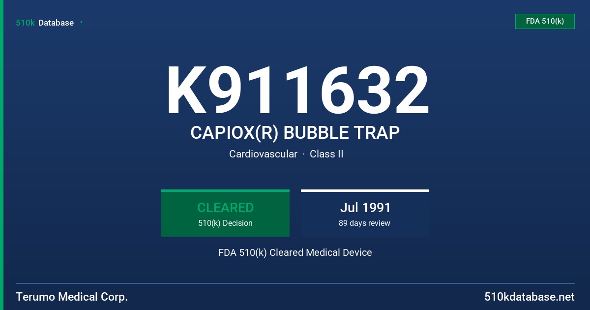 K911632 CAPIOX(R) BUBBLE TRAP FDA 510(k) Cleared Medical Device