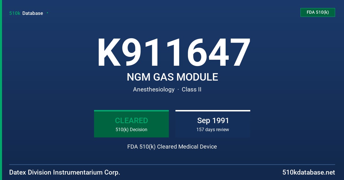 K911647 NGM GAS MODULE FDA 510(k) Cleared Medical Device