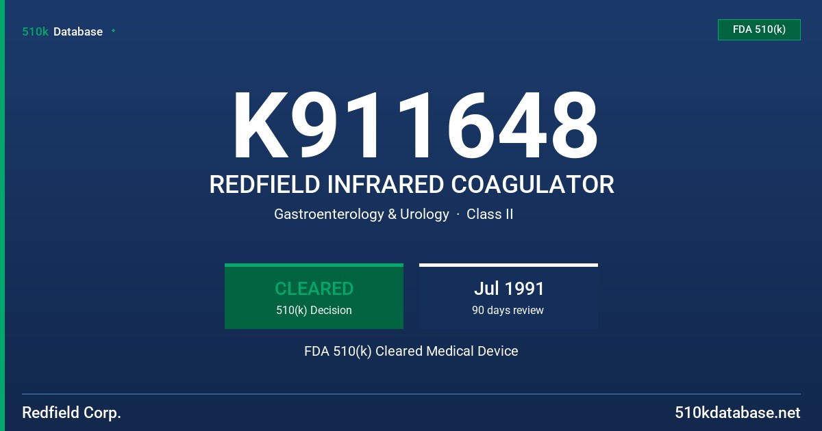 K911648 REDFIELD INFRARED COAGULATOR FDA 510(k) Cleared Medical Device