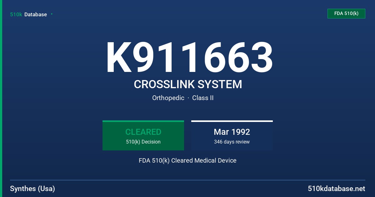 K911663 CROSSLINK SYSTEM FDA 510(k) Cleared Medical Device