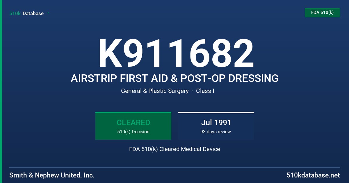 K911682 AIRSTRIP FIRST AID & POST-OP DRESSING FDA 510(k) Cleared Medical Device