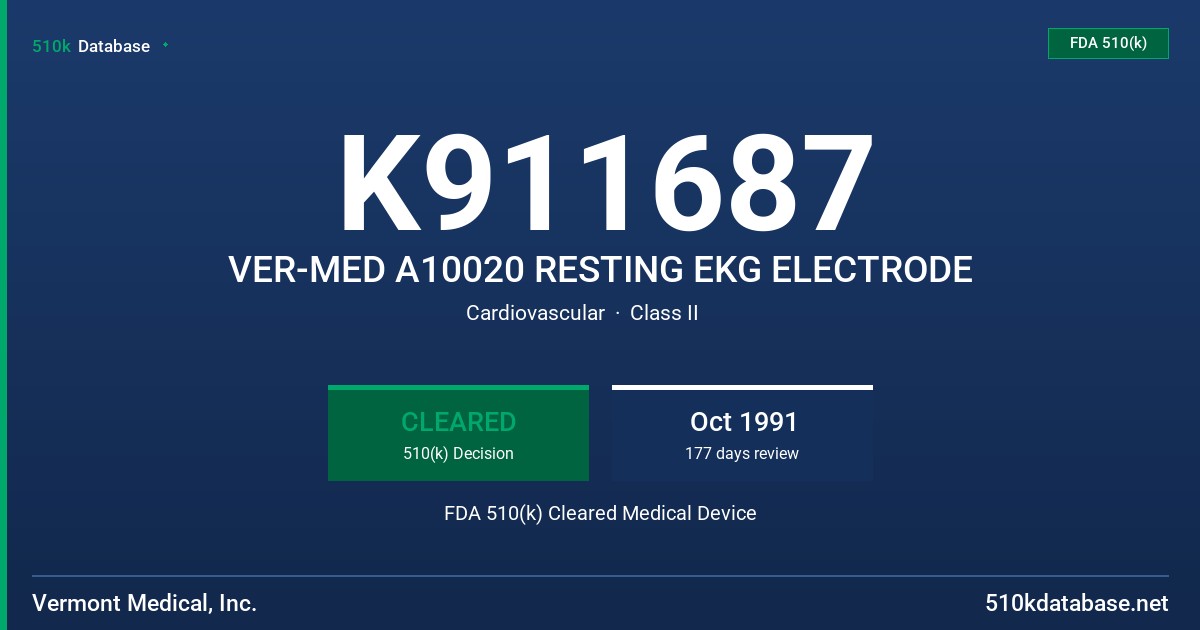 K911687 VER-MED A10020 RESTING EKG ELECTRODE FDA 510(k) Cleared Medical Device