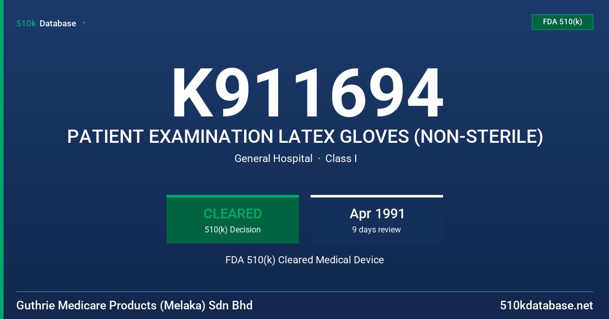 K911694 PATIENT EXAMINATION LATEX GLOVES (NON-STERILE) FDA 510(k) Cleared Medical Device