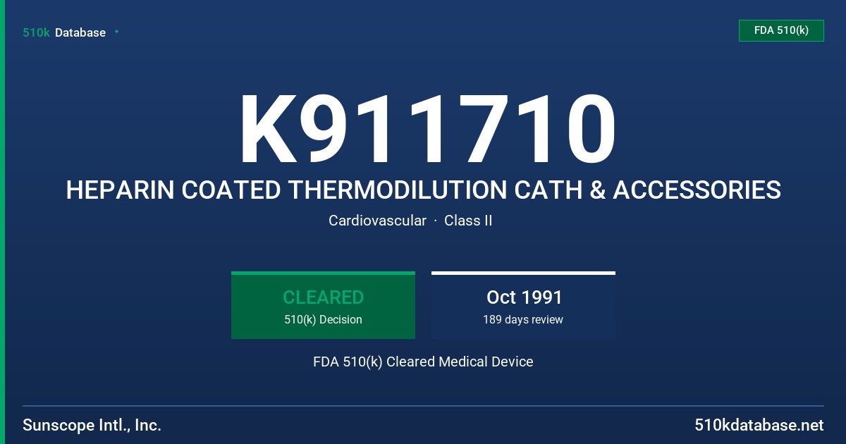 K911710 HEPARIN COATED THERMODILUTION CATH & ACCESSORIES FDA 510(k) Cleared Medical Device