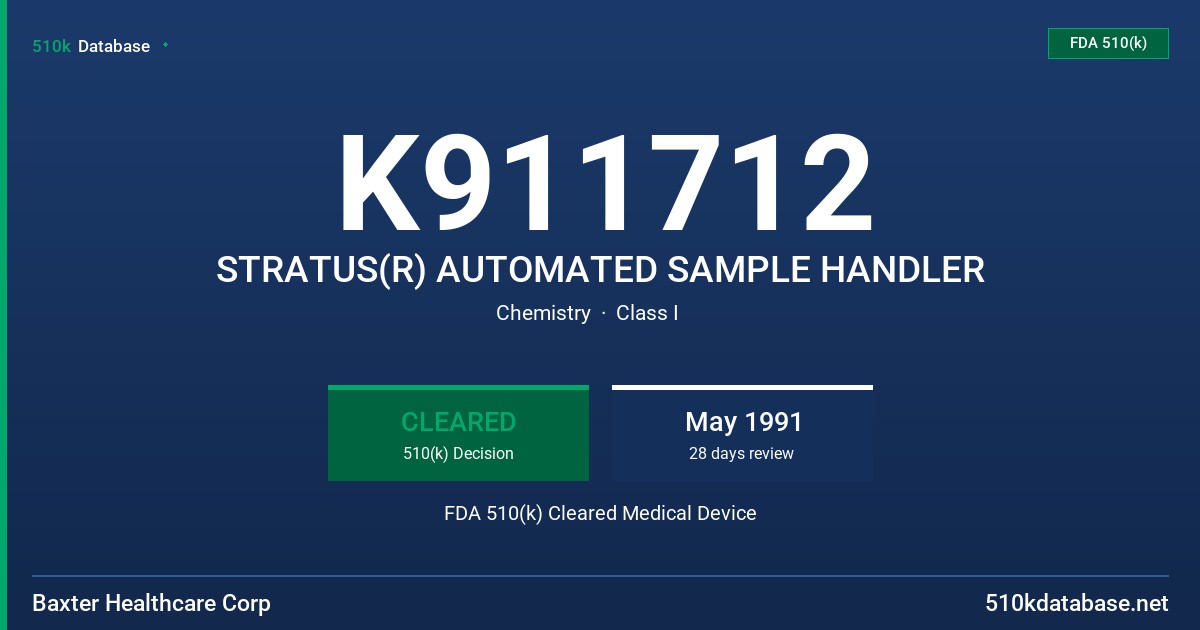 K911712 STRATUS(R) AUTOMATED SAMPLE HANDLER FDA 510(k) Cleared Medical Device