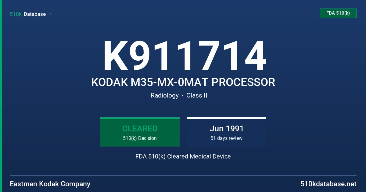 K911714 KODAK M35-MX-0MAT PROCESSOR FDA 510(k) Cleared Medical Device