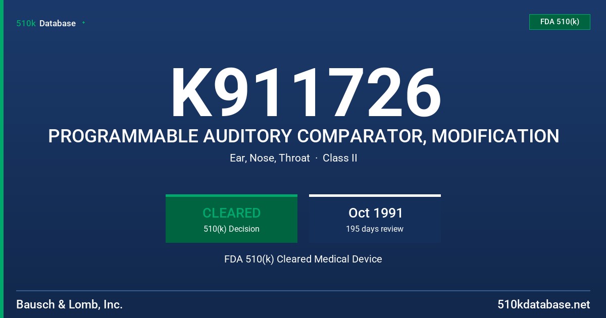 K911726 PROGRAMMABLE AUDITORY COMPARATOR, MODIFICATION FDA 510(k) Cleared Medical Device