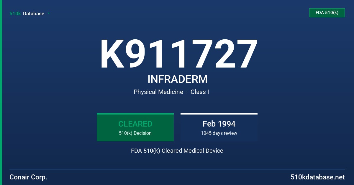 K911727 INFRADERM FDA 510(k) Cleared Medical Device