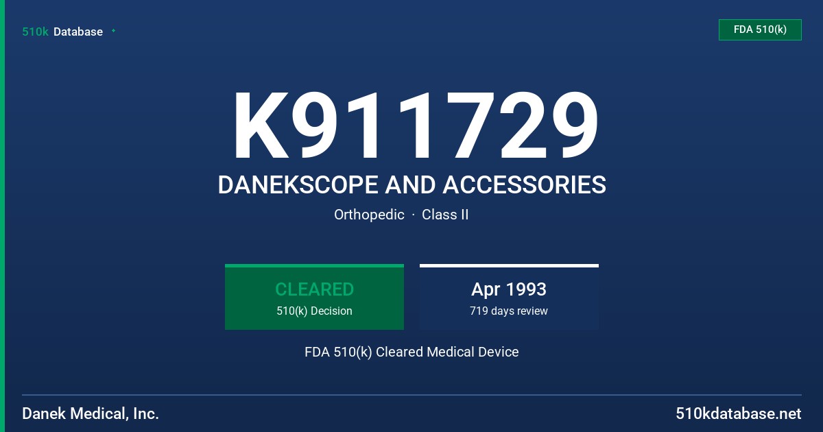 K911729 DANEKSCOPE AND ACCESSORIES FDA 510(k) Cleared Medical Device