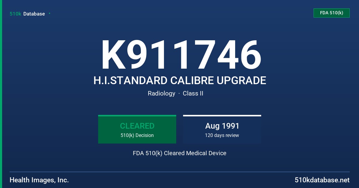 K911746 H.I.STANDARD CALIBRE UPGRADE FDA 510(k) Cleared Medical Device