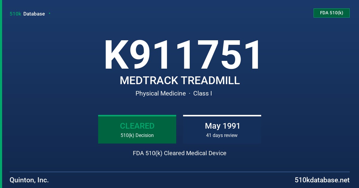 K911751 MEDTRACK TREADMILL FDA 510(k) Cleared Medical Device