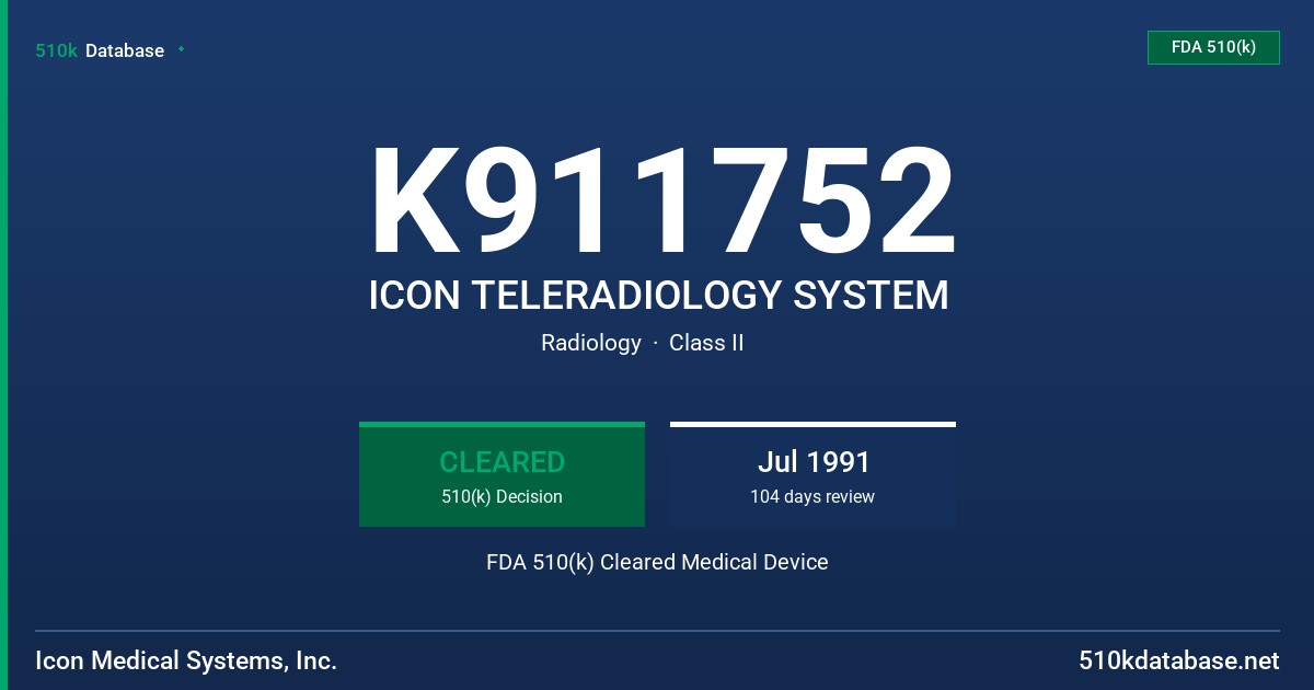K911752 ICON TELERADIOLOGY SYSTEM FDA 510(k) Cleared Medical Device