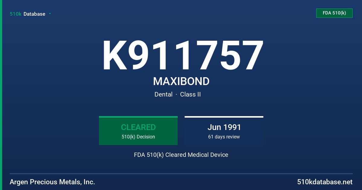 K911757 MAXIBOND FDA 510(k) Cleared Medical Device