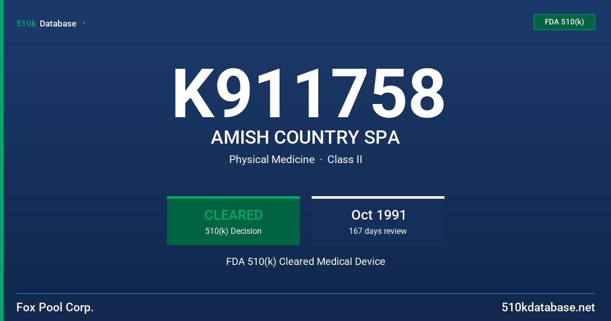 K911758 AMISH COUNTRY SPA FDA 510(k) Cleared Medical Device