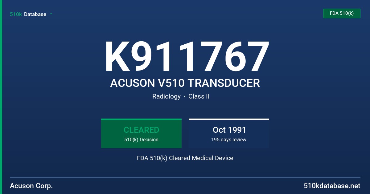 K911767 ACUSON V510 TRANSDUCER FDA 510(k) Cleared Medical Device