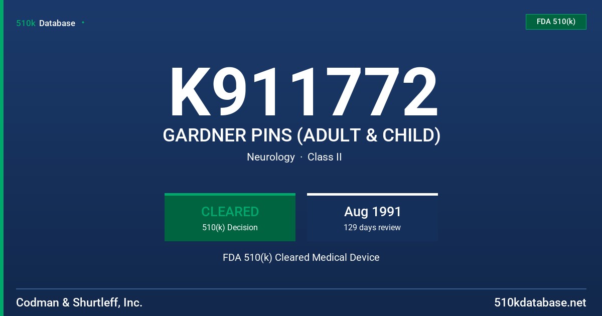 K911772 GARDNER PINS (ADULT & CHILD) FDA 510(k) Cleared Medical Device