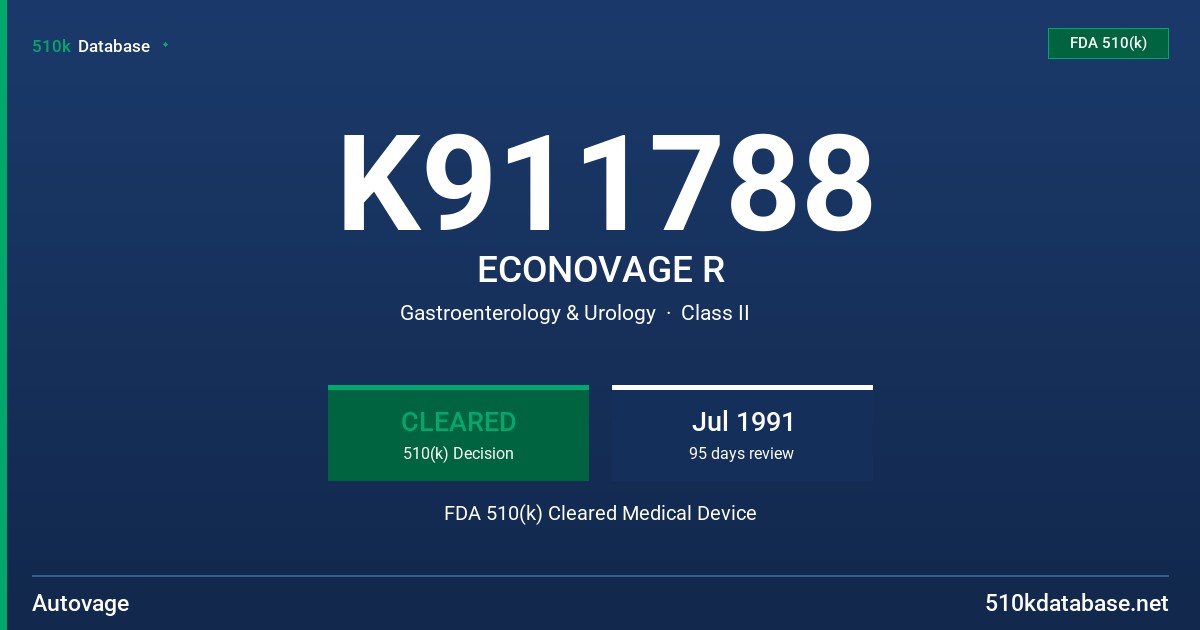 K911788 ECONOVAGE R FDA 510(k) Cleared Medical Device