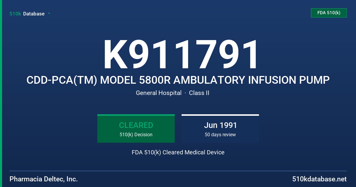 K911791 CDD-PCA(TM) MODEL 5800R AMBULATORY INFUSION PUMP FDA 510(k) Cleared Medical Device