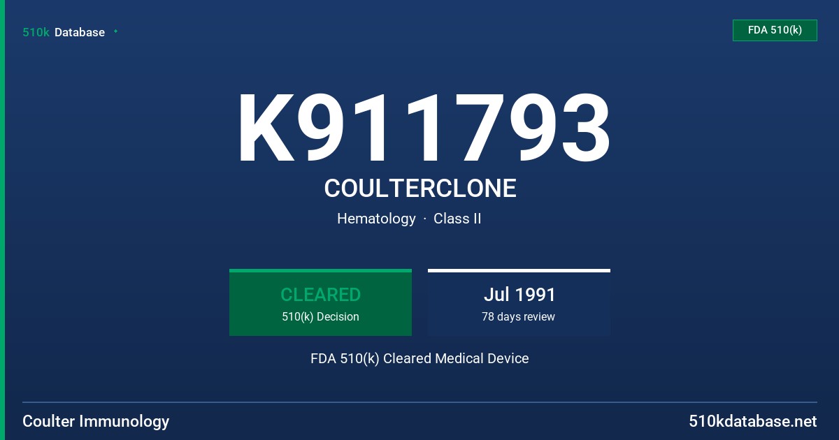 K911793 COULTERCLONE FDA 510(k) Cleared Medical Device