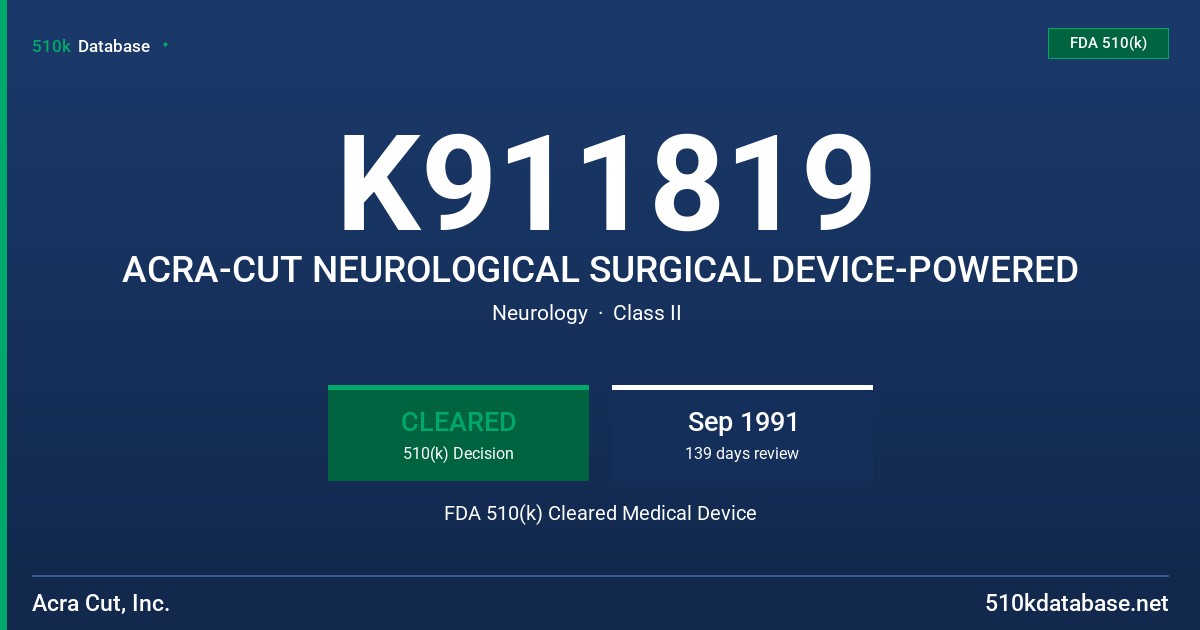 K911819 ACRA-CUT NEUROLOGICAL SURGICAL DEVICE-POWERED FDA 510(k) Cleared Medical Device